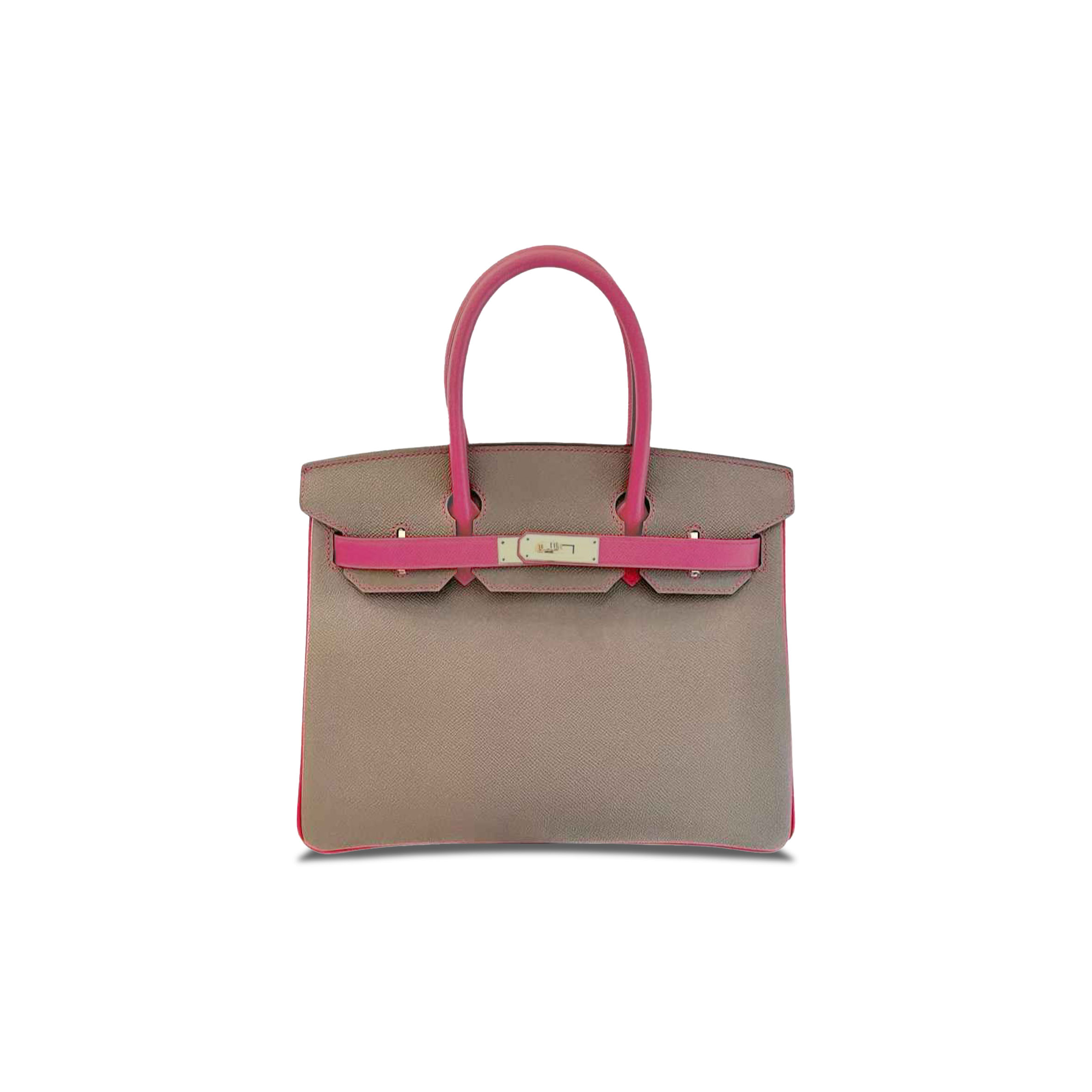 HERMÈS BIRKIN 30 EPSOM ELEPHANT GREY AND LIPSTICK PINK GOLD BUCKLE H028369CK6O (30*23*15cm)